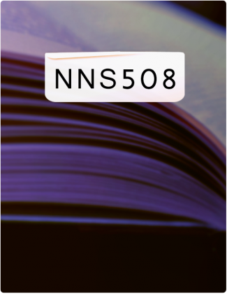 NNS 508 is written in black font, with a close shot of pages in a book as the background.